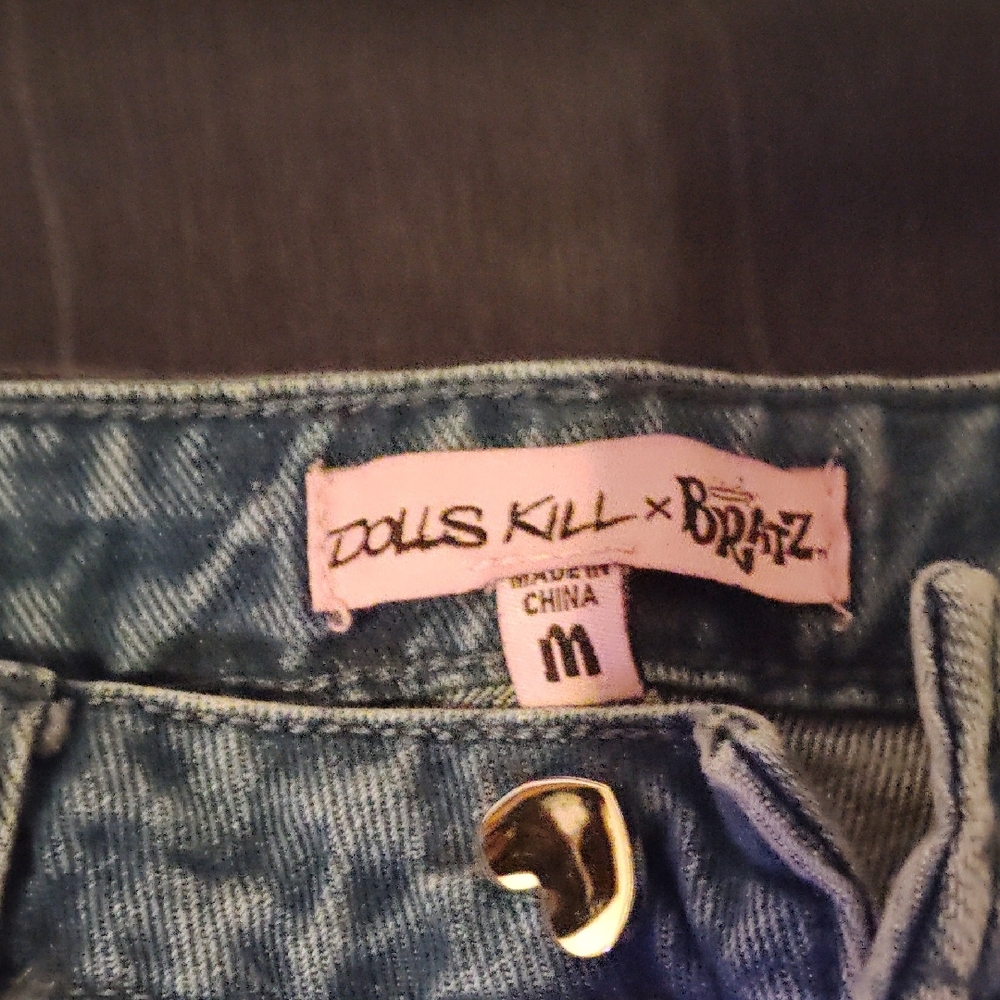 Dolls Kill Blue Straight Leg Jeans with Studded Details - Picture 2 of 3